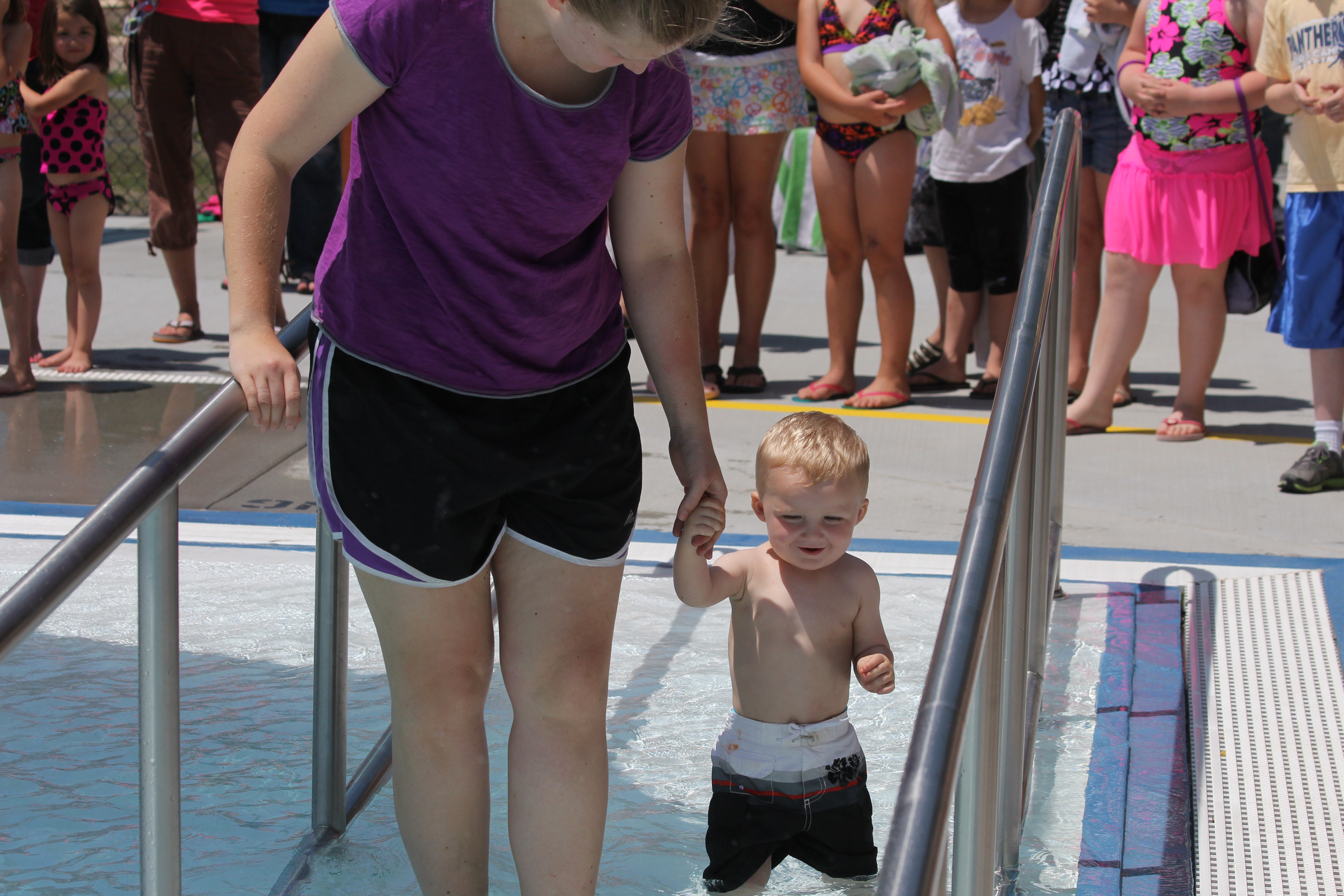 First in the outdoor pool on grand opening day