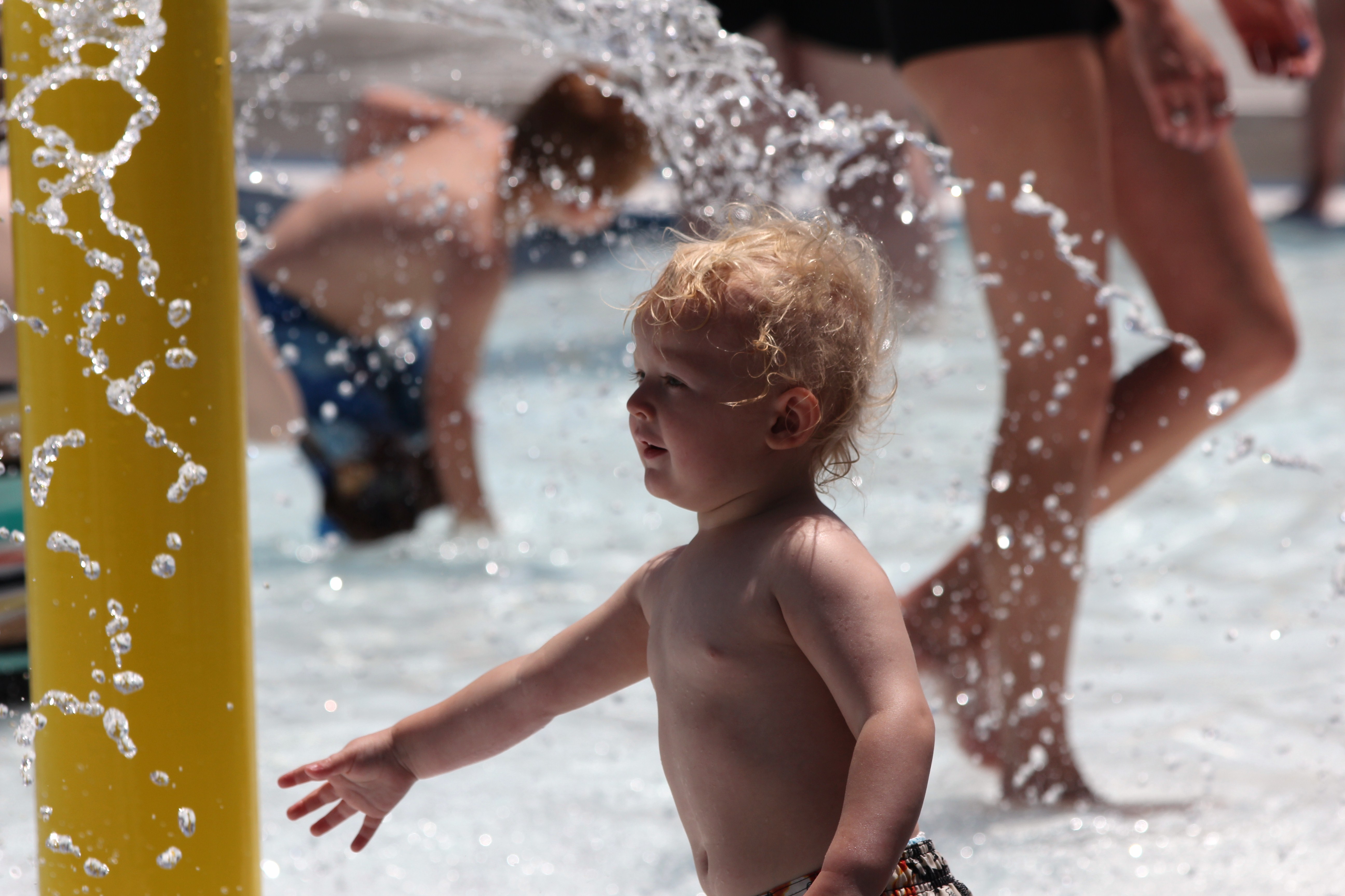 Enjoying the water sprays.