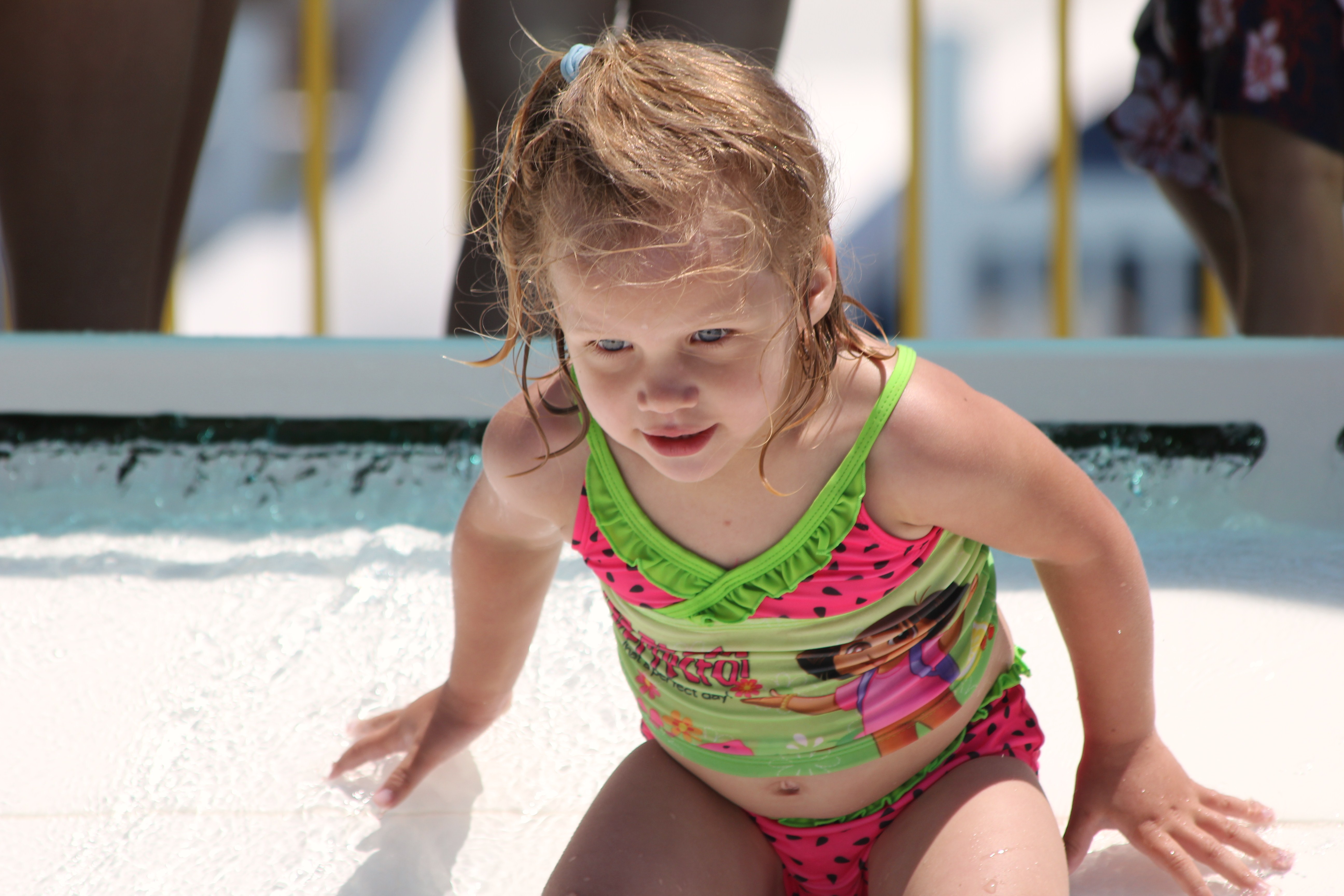 Enjoying the family slide at the Aquatic Center